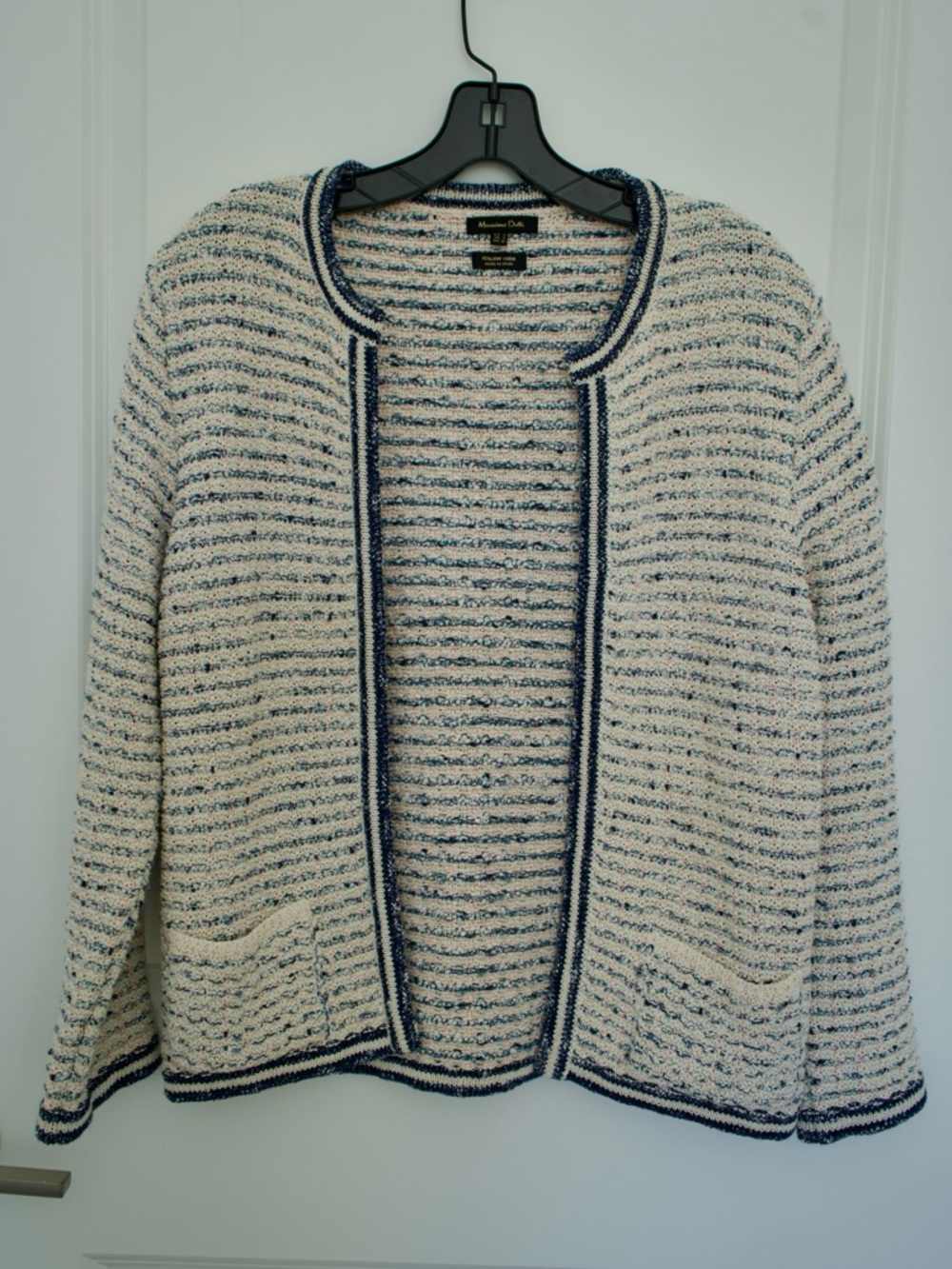 Amanda & Chelsea Cream and Navy Striped Open-Front Cardigan